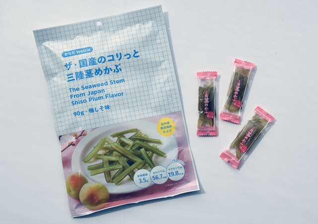 罪悪感なく食べられるさっぱり梅しそ味!ザ・国産のコリッと三陸茎めかぶ