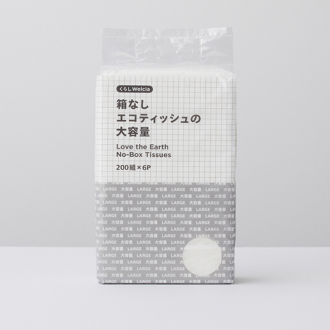 箱なしエコティッシュの大容量／200組×6P