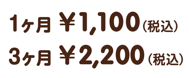 1ヶ月1,100円（税込）、3ヶ月2,200円（税込）